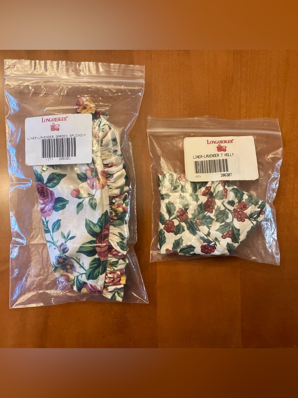 Lot Of 2 Longaberger Lavendar Basket Fabric Liners (Holly & Garden Splendor)
